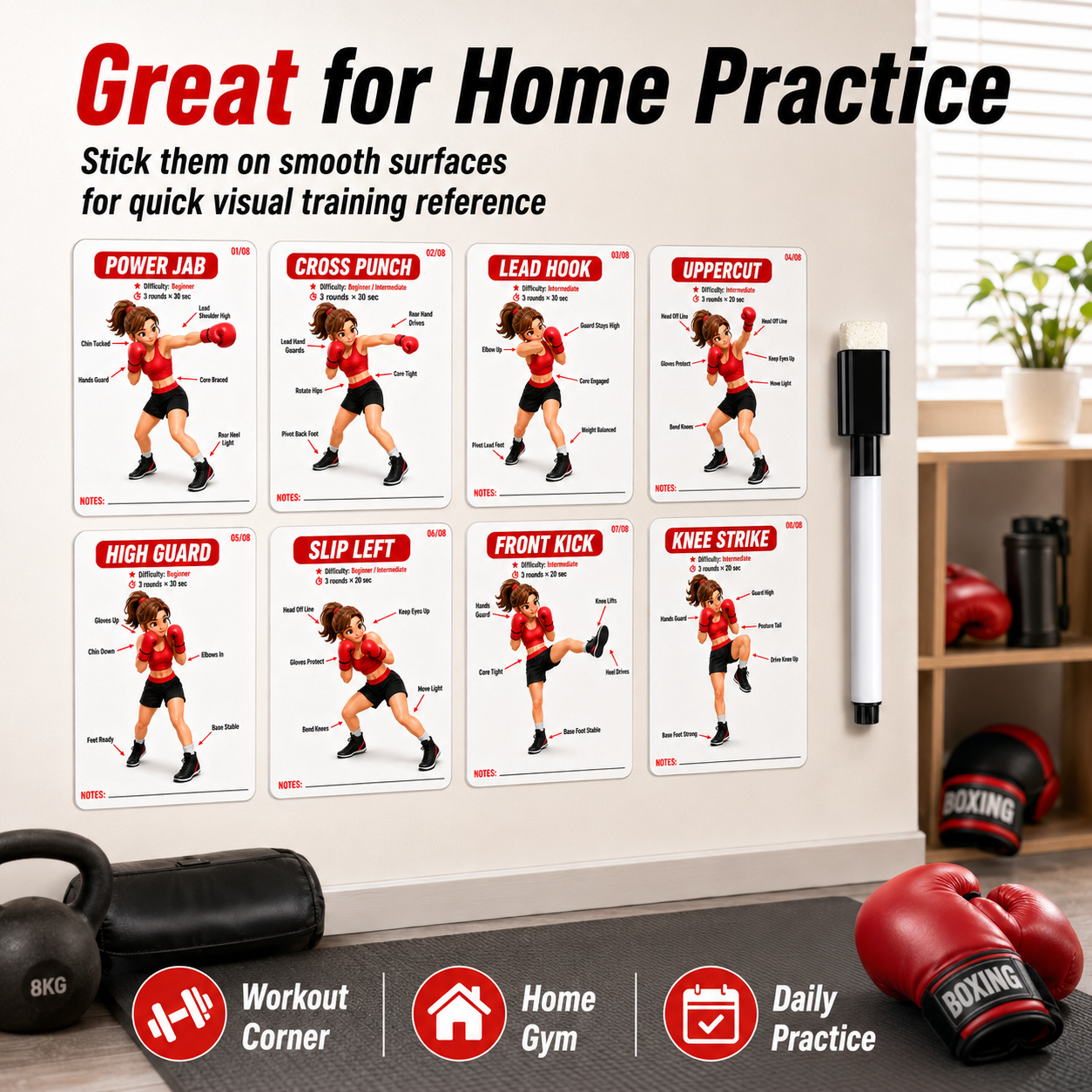 Home Gym Guide - Set di 8 Adesivi Guida per